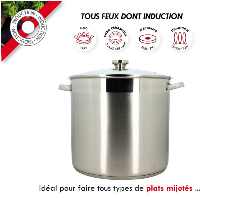 Marmite en inox avec couvercle - 17 Litres