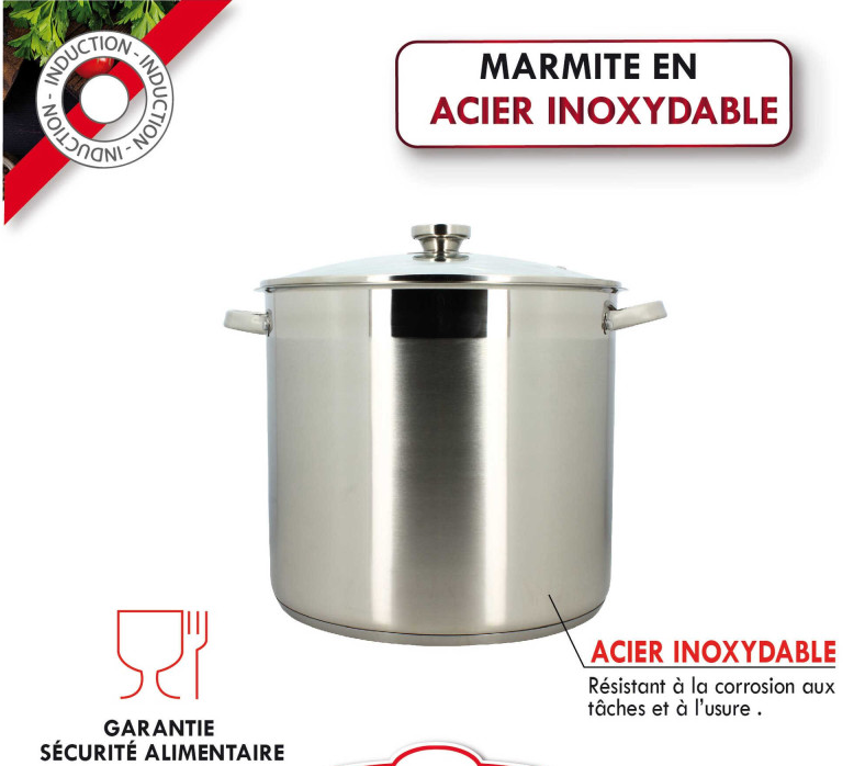 Marmite en inox avec couvercle - 17 Litres