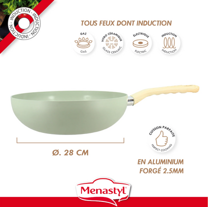 Poêle wok COLORAMA en aluminium - Vert - 28cm